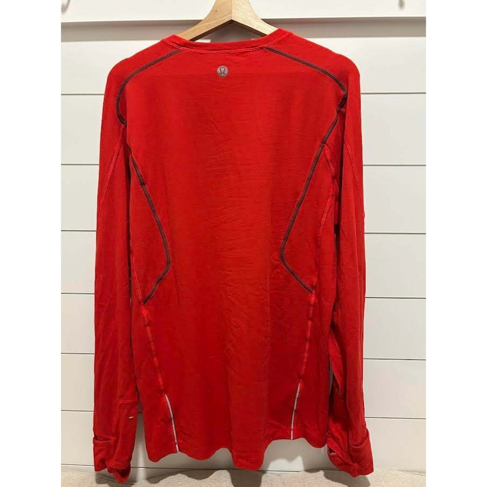 Lululemon Mens Red Technical Fleece Long Sleeve Running Shirt Thumbholes Size L